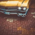 Old retro or vintage car front side. Vintage effect processing